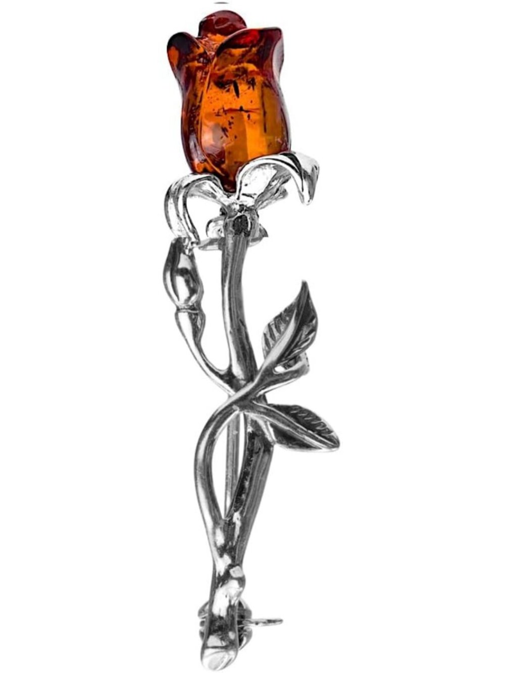 Elegant Amber Sterling Silver Rose Pin Brooch | Vintage Floral Jewelry Accessory